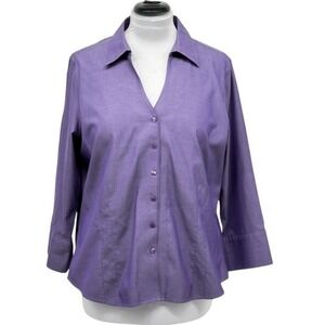 Coldwater Creek Button Down Top 3/4 Sleeve‎ Polished Cotton Purple XL